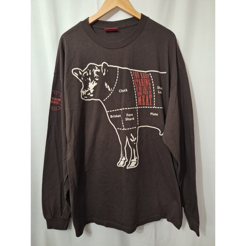 Farm Boy Long Sleeve Crewneck Shirt Mens XXL Gaphic Print Cow Beef Farm Western
